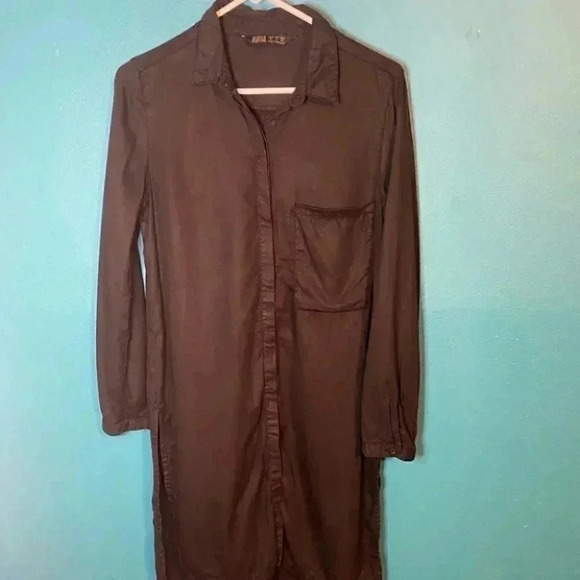 Zara Black Button Down Long Sleeve Collared Shirt Dress - Picture 2 of 6